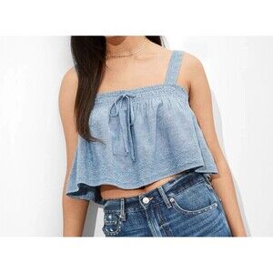 American Eagle Chambray Swing Cami Tank Top Size Medium Babydoll Boho Blouse Top
